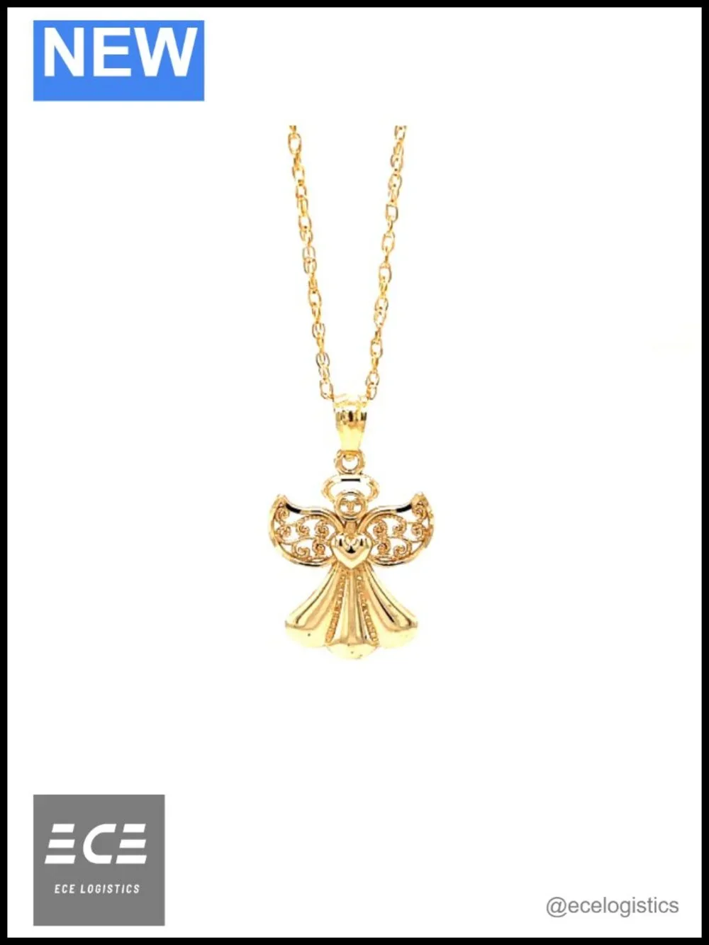 10 Karat Solid Gold Angel Charm Pendant Necklace 7/8